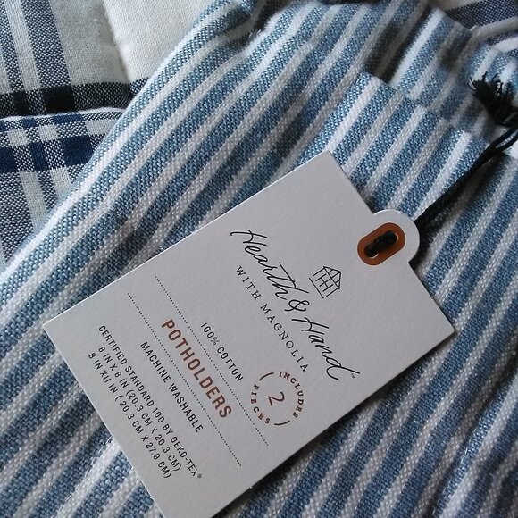 NWT HEARTH & HAND with Magnolia 2pc Plaid and Stripe Potholder Set - Picture 7 of 11